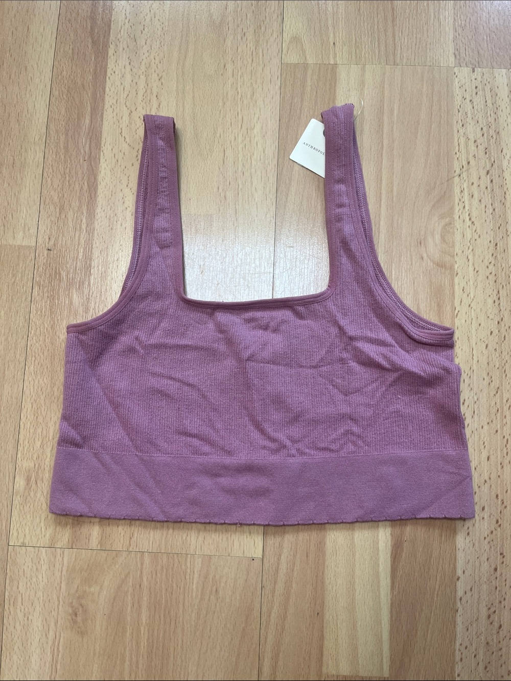 Anthropologie Ribbed Square-Neck Crop Bralette in Mauve Pink NWT